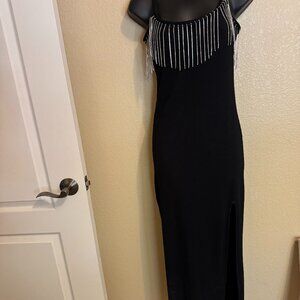 Black Evening Dress with Rhinestone tassels on top!